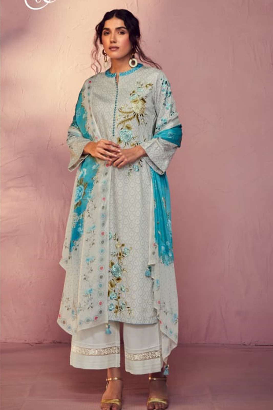 kimora gara vol-3 Pure cotton satin bandhani print with placement Parsi embroidery on front and sleeves