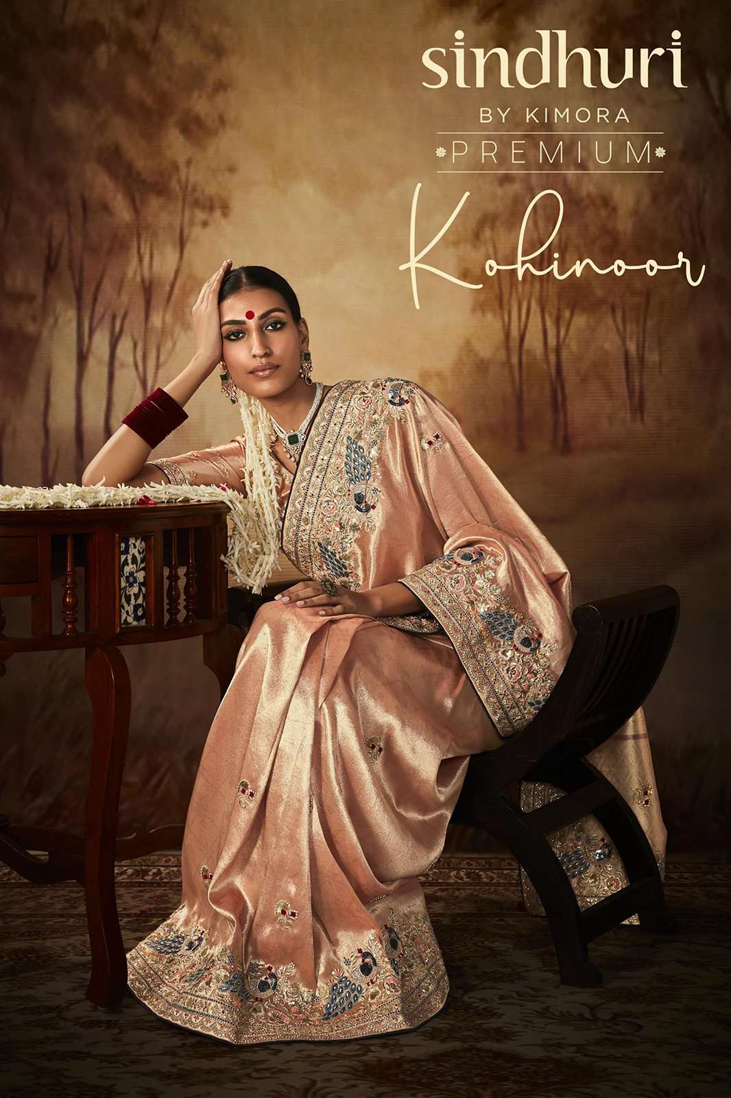 KIMORA Kohinoor Pure Silk with Fancy Based Tissue, Kanjivaram Fabric & Designer Hand Worked border saree