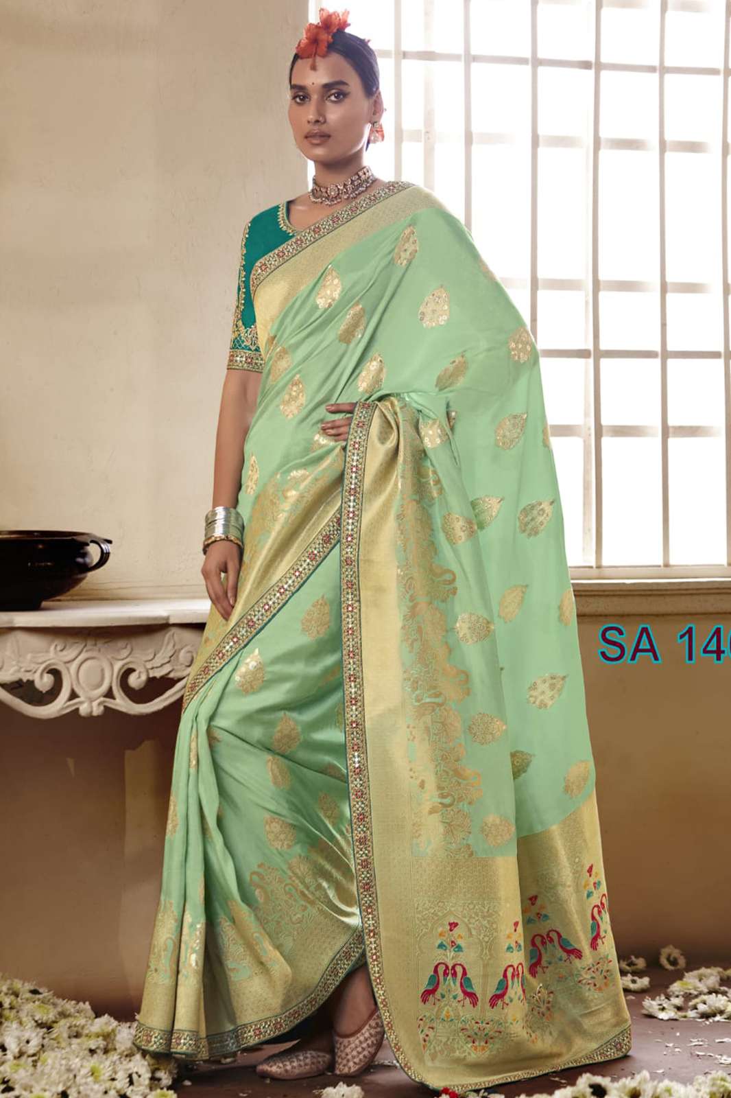 KIMORA SINDHURI ~ MEENAKARI  Pure Dola Silk With Fancy Lace Border Saree