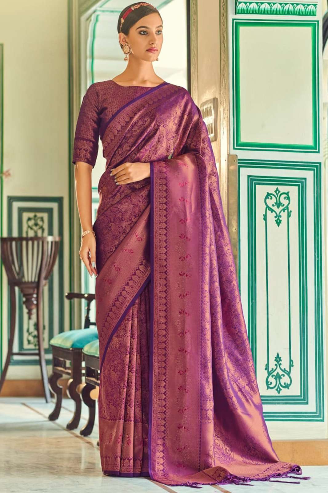 RAJPATH Aleah Pattu  Soft Handloom Weaving silk with Copper Zari saree