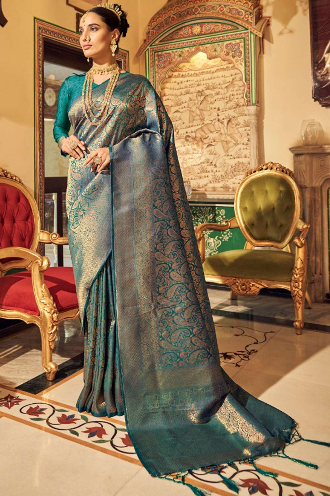 RAJPATH Ananta Soft Handloom Weaving silk with Copper Zari saree 