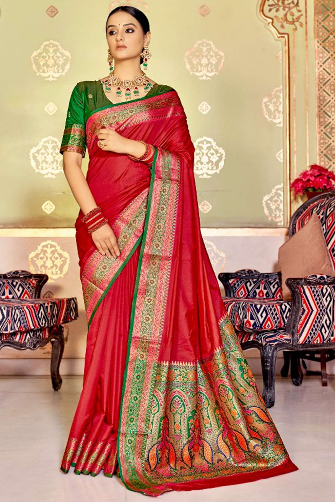 RAJYOG Aarchi Silk Soft Banarasi Plain silk with Rich Designer Pallu & Contrast Blouse saree