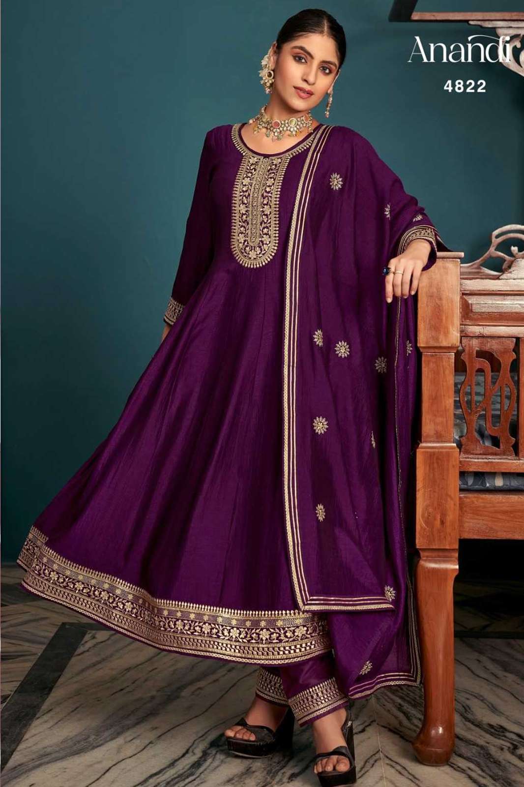 RANGOON ANANDI Silk with Fancy Embroidery Work and Full Inner Anarkali style  