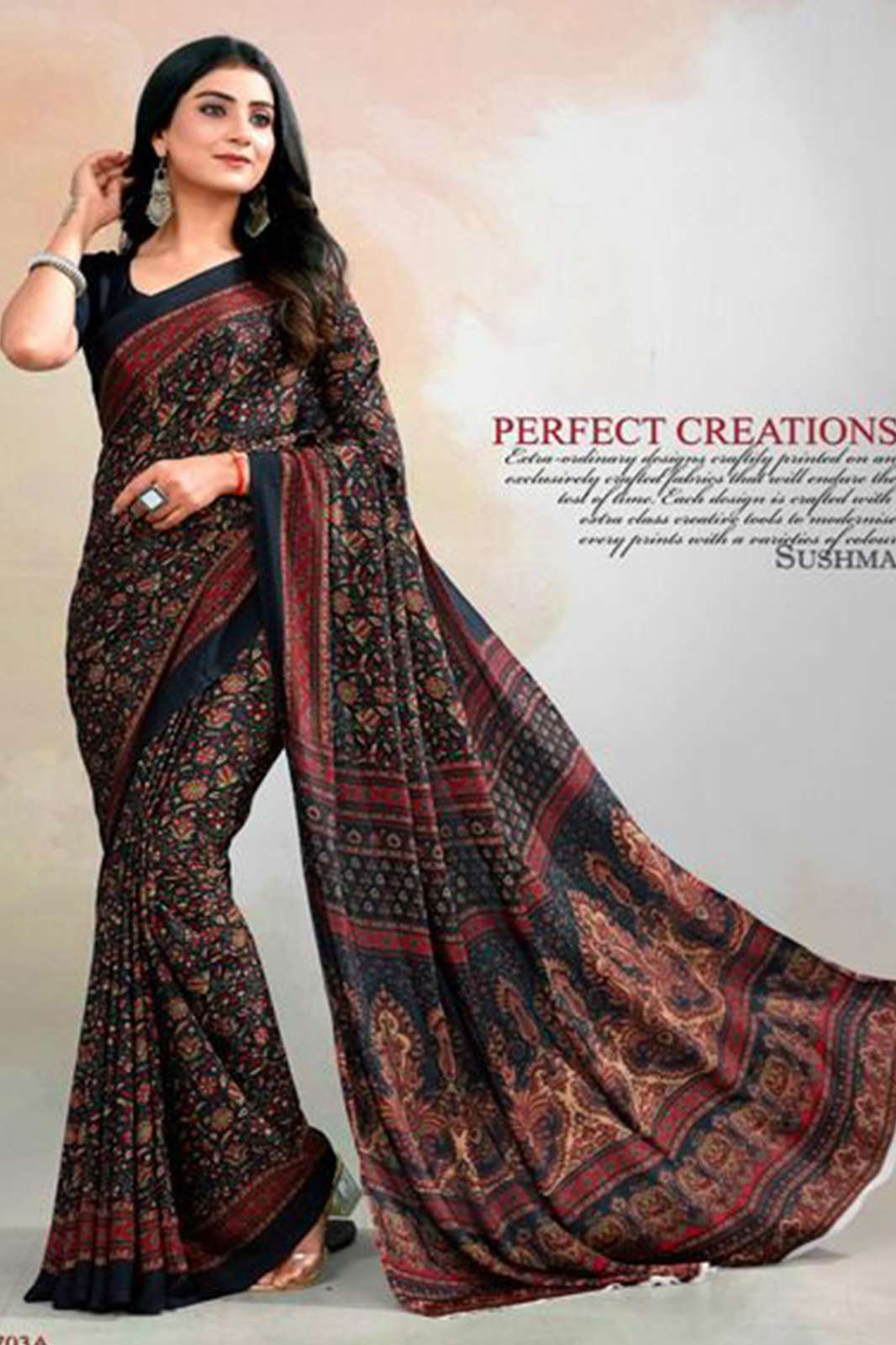 SUSHMA SET crepe fabric saree with printed in multicolors 