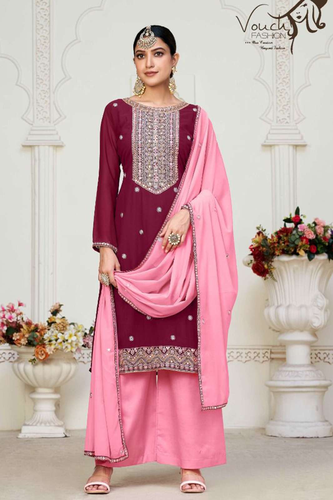 VOUCH  Noor mahal vol-2 HEAVY GEORGETTE WITH EMBROIDERY WORK & FULL HAND WORK MIRROR TOUCH SUIT