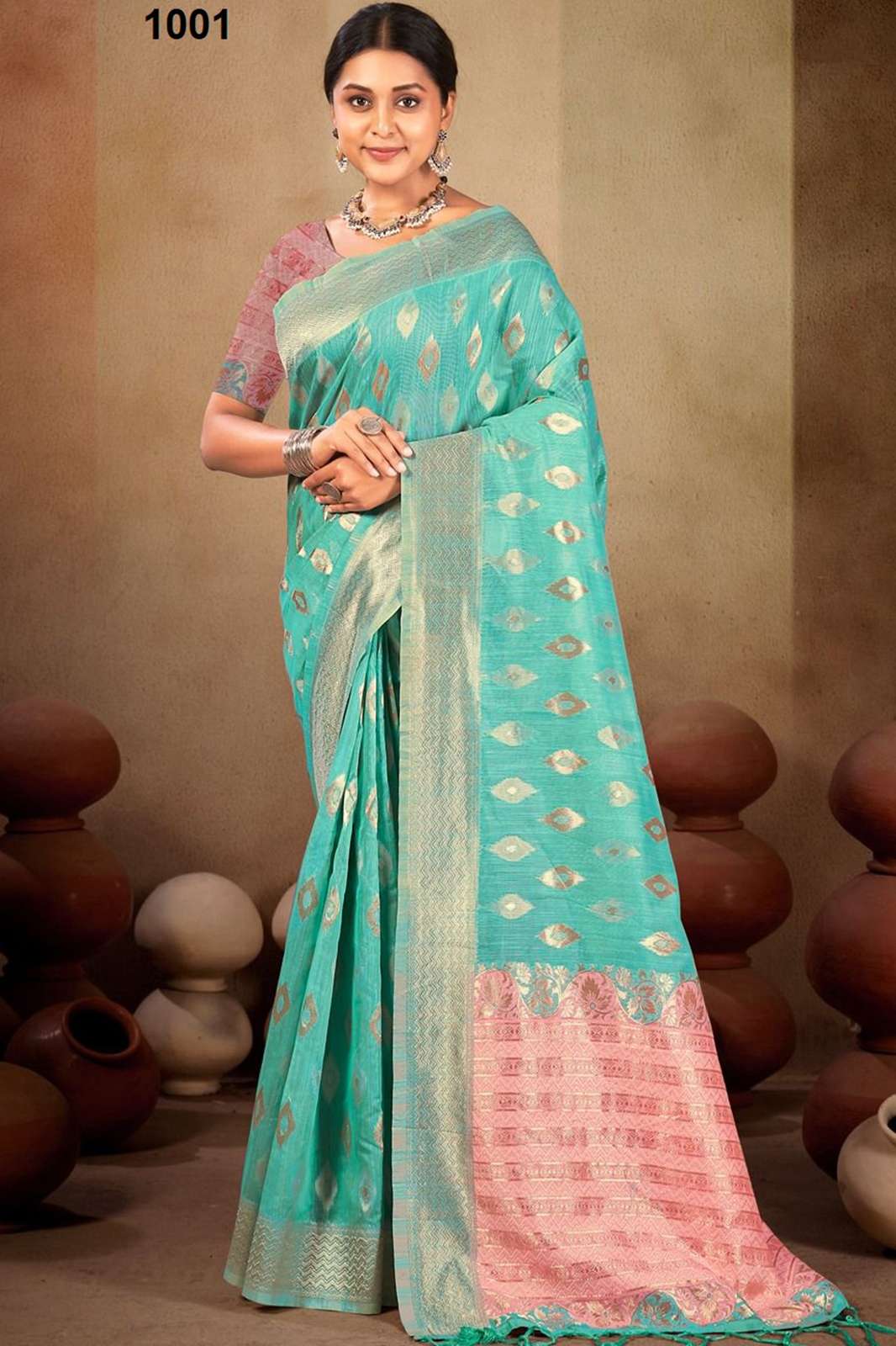 BUNAWAT PASMINA COTTON  printed linen saree with blouse in beautiful colors  