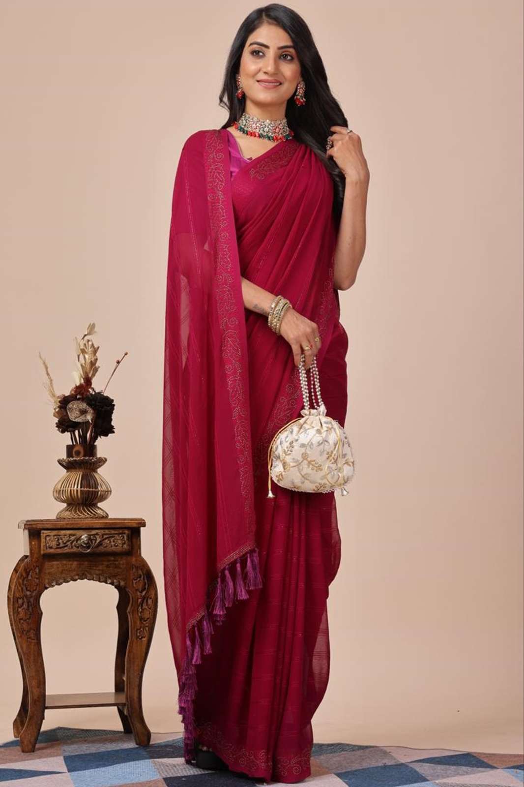 ETHNIC TRAdational (ED) DHAMAKA  HEAVY BLOOMING GEORGETTE SAREE WITH SEQUENCE WORK SAREE 