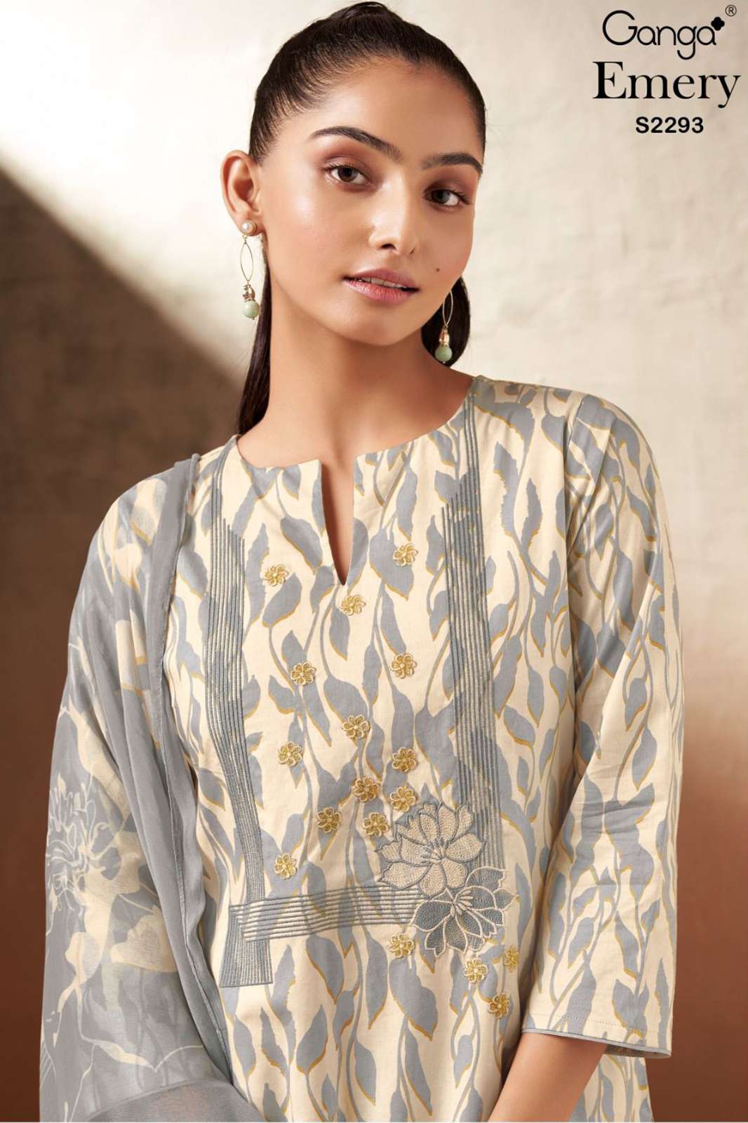  Ganga Emery 2293 PREMIUM COTTON PRINTED WITH EMBROIDERY AND EMBROIDERY LACE ON DAMAN SUIT