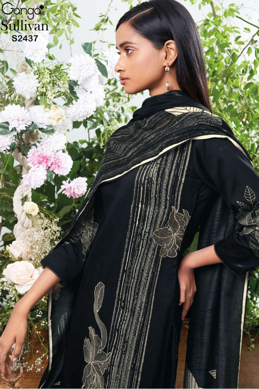  Ganga Sullivan 2437 COTTON SILK SATIN PRINTED WITH EXTRA SLEEVES AND EMBROIDERY & COTTON LACE ON SLEEVE