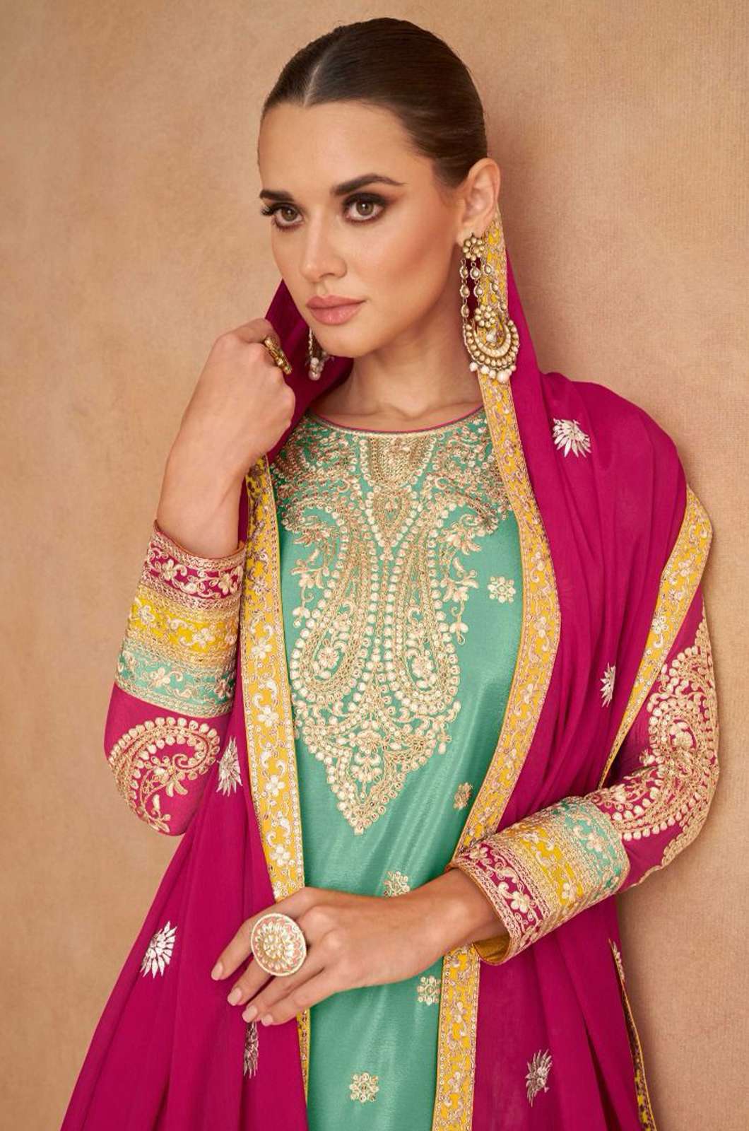 GULKAYRA VARNIKA REAL CHINON SUIT WITH EMBROIDERY WORK