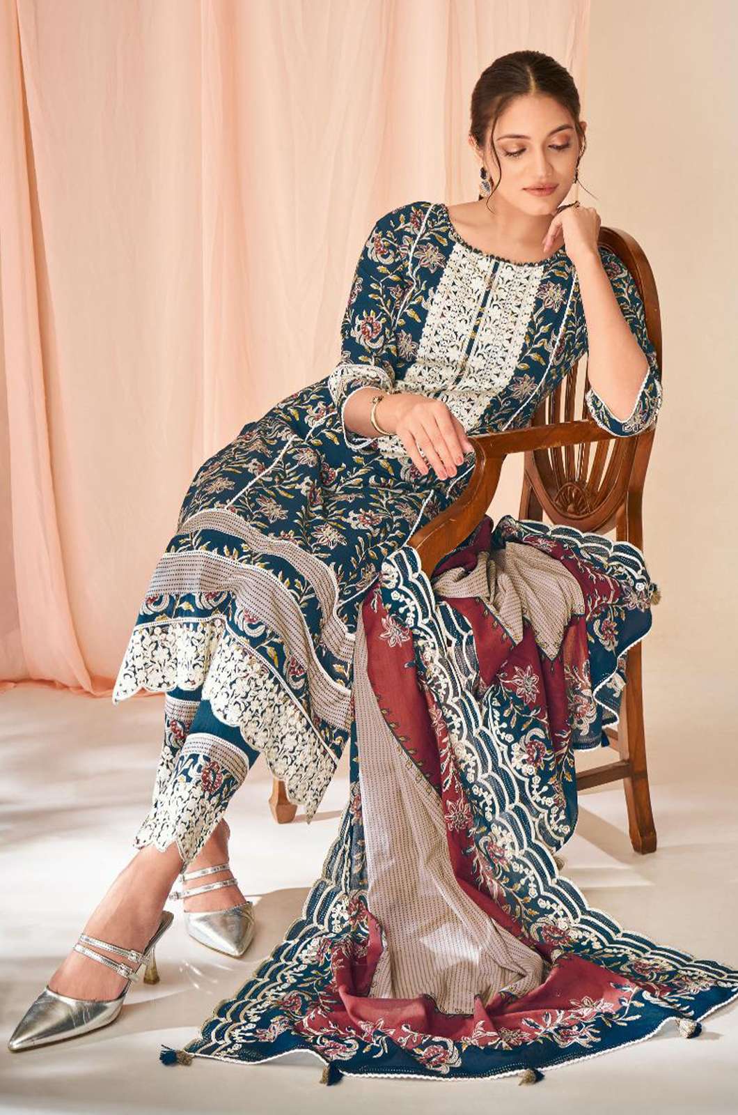 JAY VIJAY JHILMIL PURE COTTON BLOCK PRINT WITH EMBROIDERY 