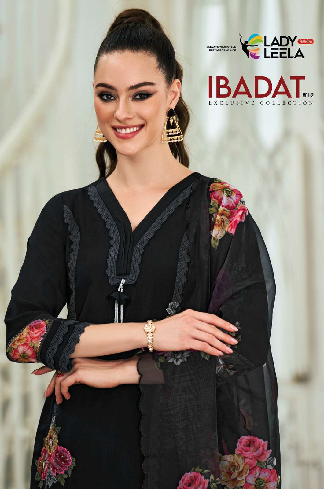 LADY LILA IBADAT-2 Applique work Suit with Handwork & Crosio lace on Viscose Silk 