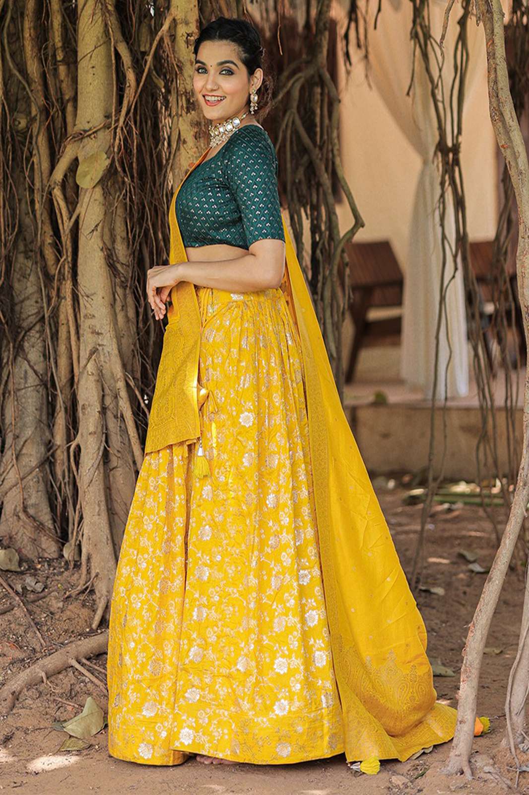 PAYAL CREATION 2036YLW  Weaving work with dyeing Vicose chanderi lehenga in yellow color