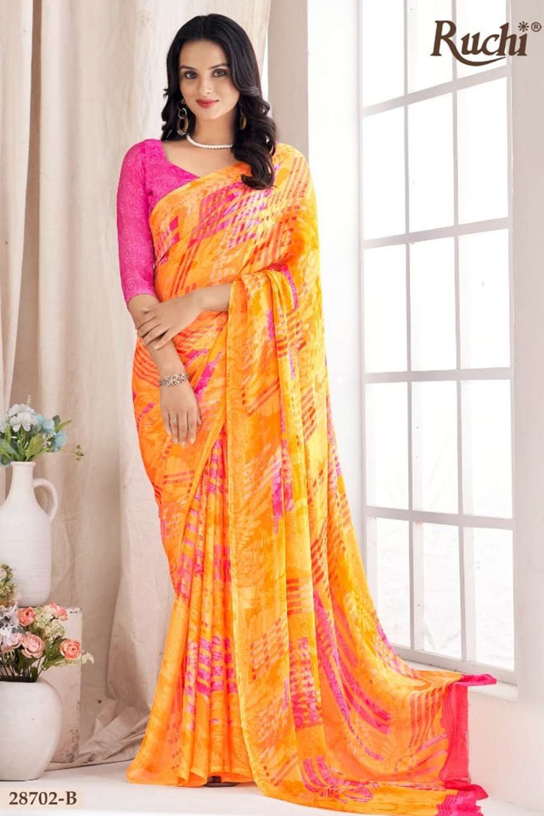 RUCHI Aahana vol-3 Silver Chiffon with beautiful print in multicolors sarees