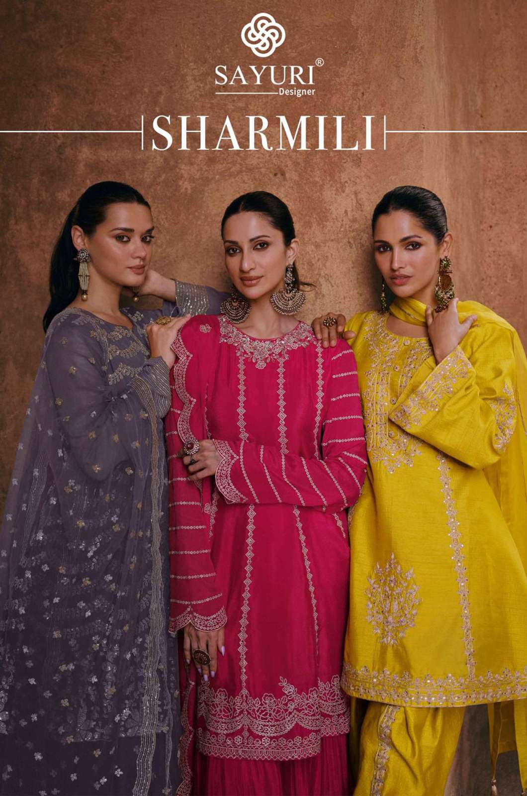 SAYURI SHARMILI EID SPECIAL CHINON SILK SUIT WITH EMBROIDERY WORK