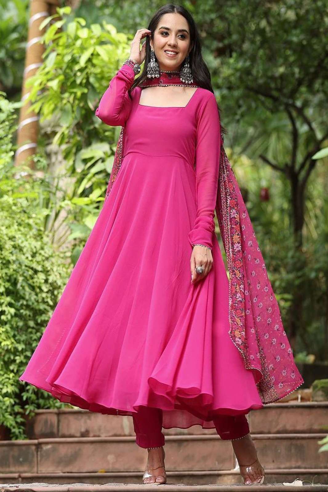 Shri Balaji Emporium 5288  Georgette Anarkali Frock Suit In Beautiful Pink Color