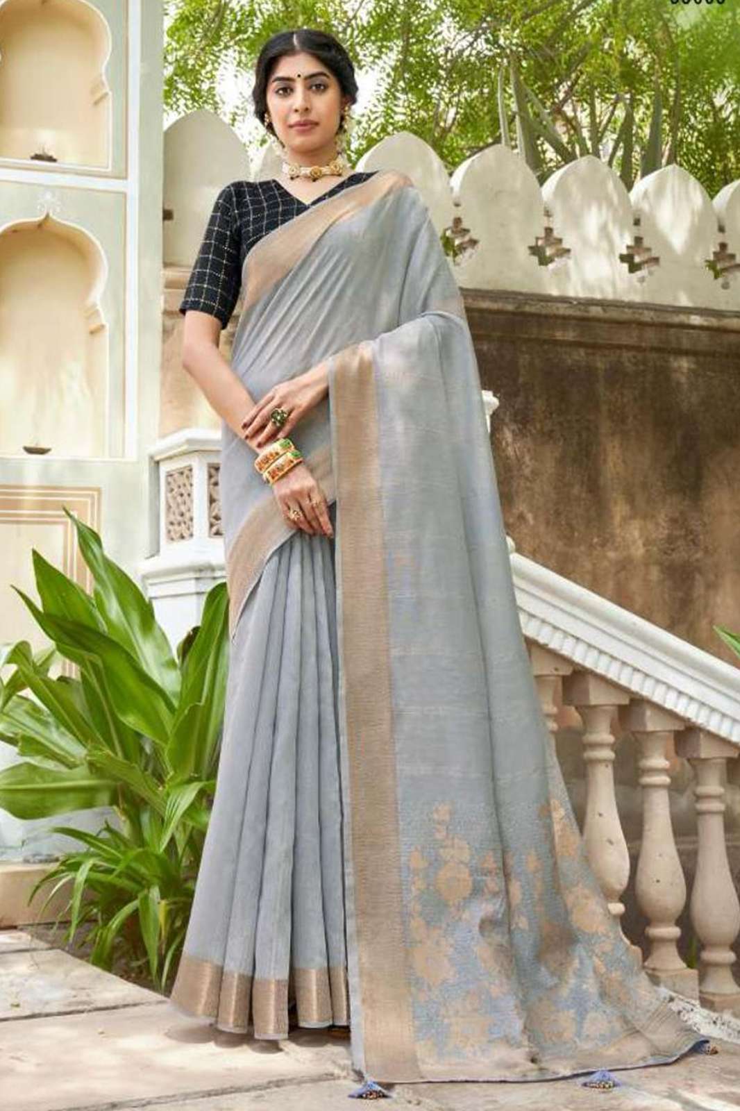 LT Fabrics ANANTA-02  Linen Silk With Sequence Croatina Lace & Rich Blouse Sarees