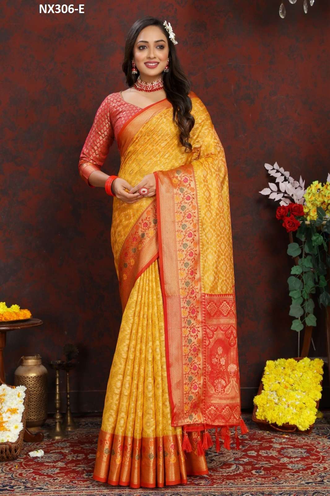 Shri Balaji Emporium NX306-A   Soft Organza silk saree with Meenakari  weaving design and Meenakari  weaving Rich pallu with Meenakari weaving  border