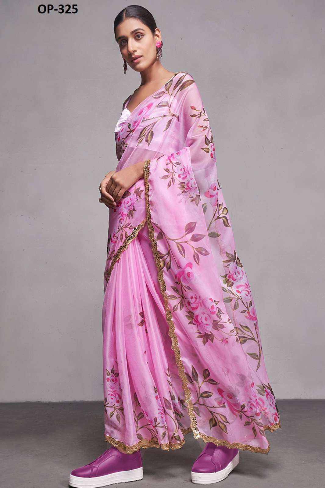 Shri Balaji Emporium OP-322-TEAL Chiffon Saree with beautiful print in multi colors