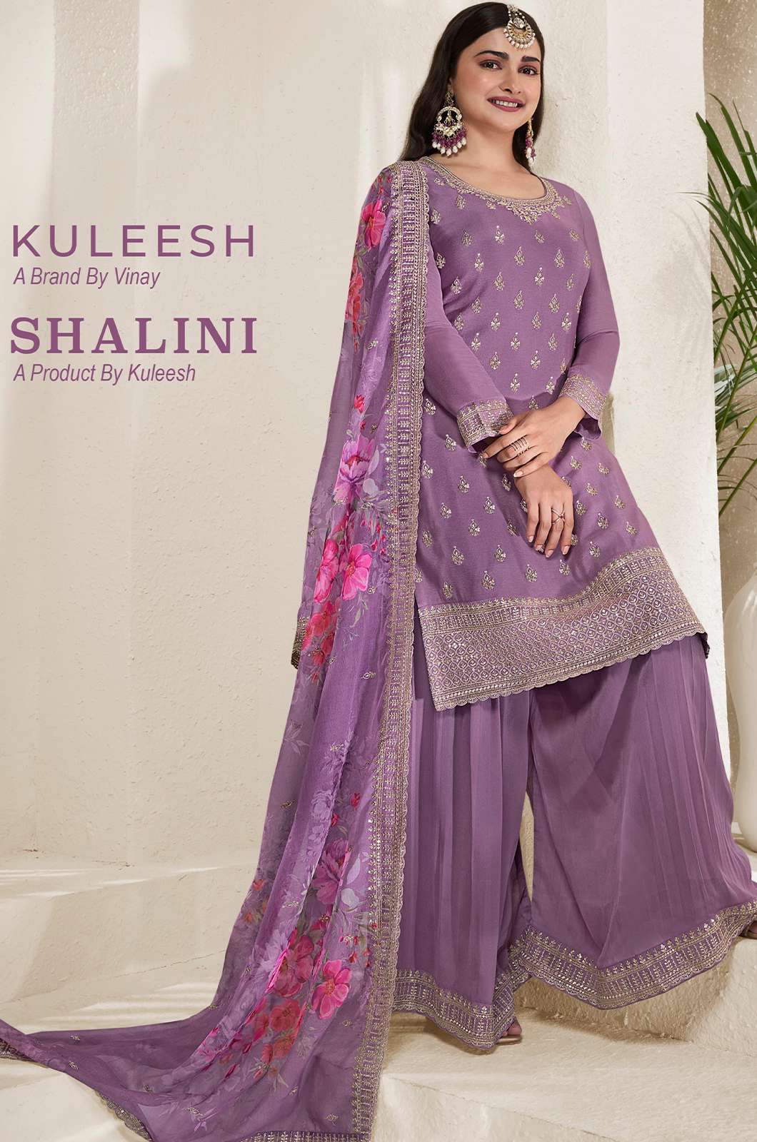 VINAY KASEESH - SHALINI EMBROIDERED CHINNON SUIT WITH SHARARA