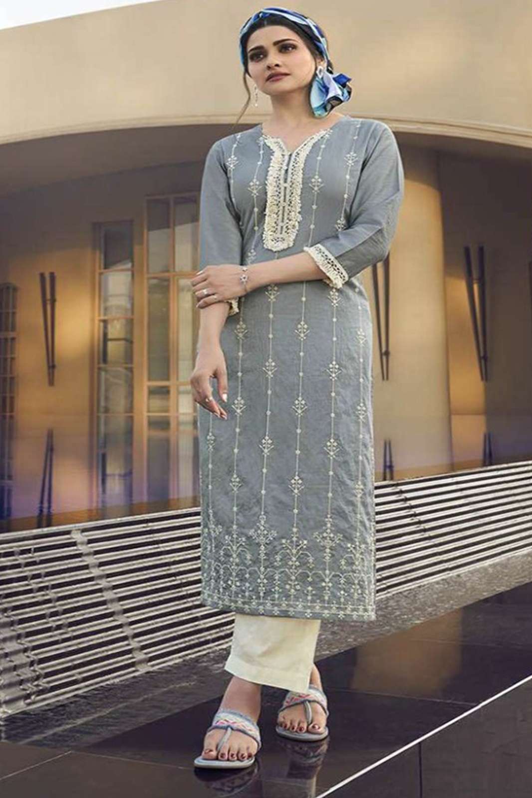 VINAY- SB Summer Cool Chanderi Cotton With Thread Embroidery Work And Cotton Inner Suit