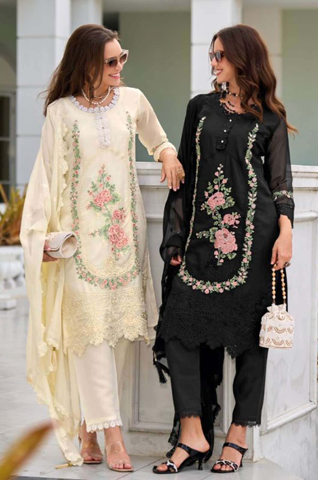 Zaveri KHAWAAB Beautiful EID Special Black & White Orgenza Suit with Embroidery