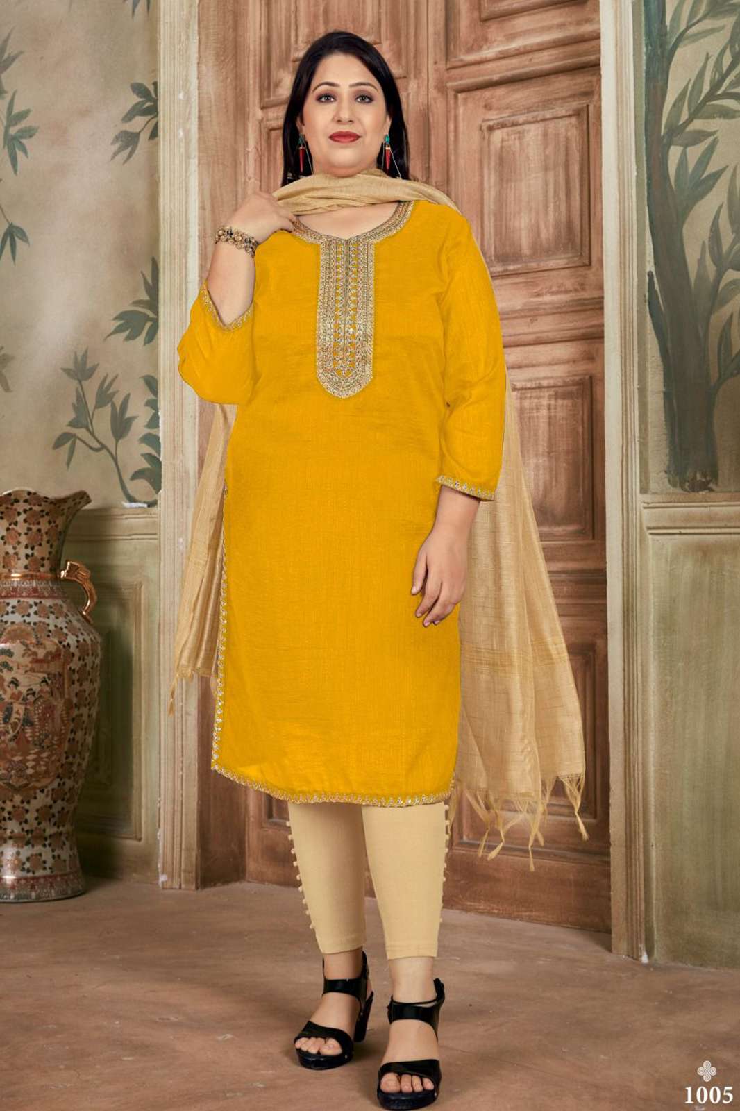 BANWARI FASHION 5542 PLUS SIZE V-1 Silk with Cotton lining Heavy Embroidery with Codding Sequence Work Suit
