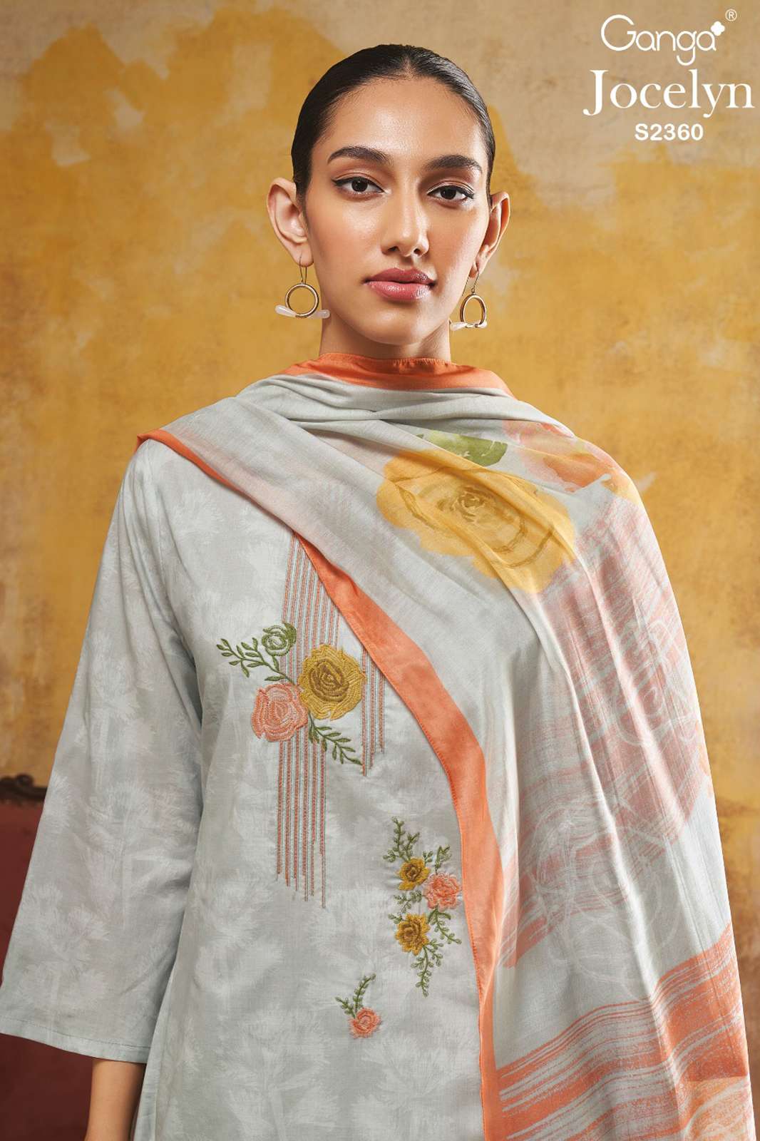 Ganga Jocelyn 2360 COTTON PRINTED WITH EMBROIDERY, & EMBROIDERY, LACE ON DAMAN SUIT