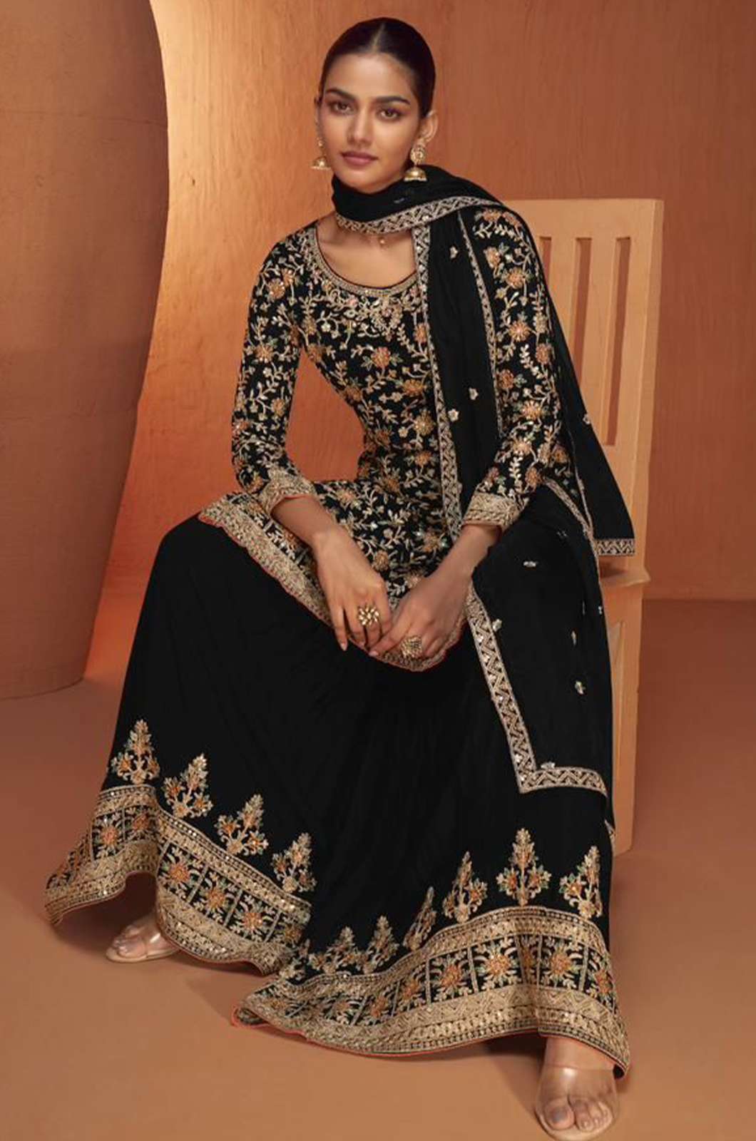 GULKAYRA JHANVI 6039 REAL CHINON PLAZZO SUIT WITH HEAVY EMBROIDERY WORK