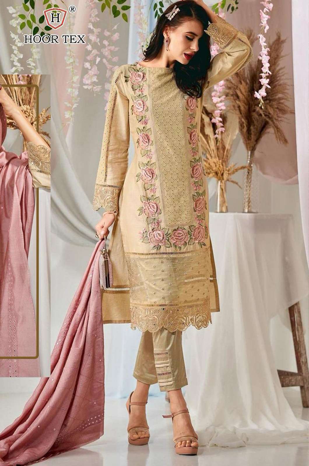 HOOR TEX HF 24 A To D 311m Embroiderd Pure Cotton Pakistani Suit