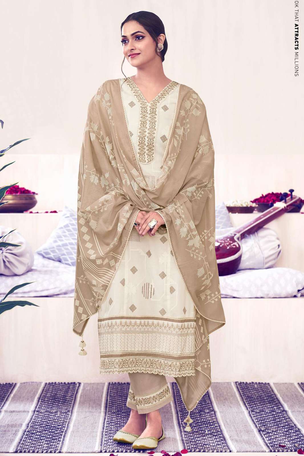 JayVijay Sitaar PURE COTTON EMBROIDERY WITH BLOCK PRINT AND EMBROIDERY ON DAMAN AND SLEEVES SUIT