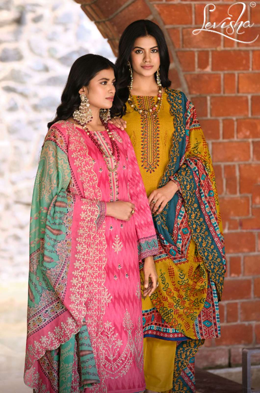 LEVISHA BINSAEED Cemric Cotton Printed Suit With Fancy Self Embroidery
