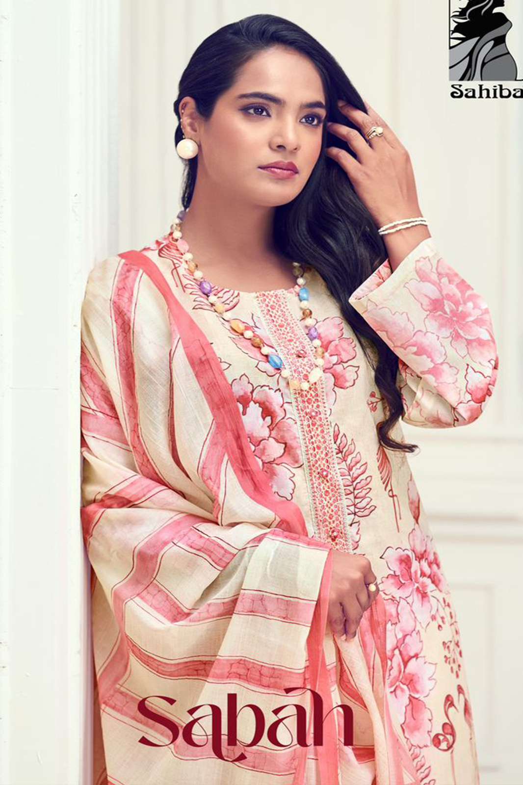 Sahiba Sabah COTTON LAWN DIGITAL PRINT WITH NECK PATTI EMBROIDERY AND ORGENZA DAMAN PATTA EMBROIDERY SUIT