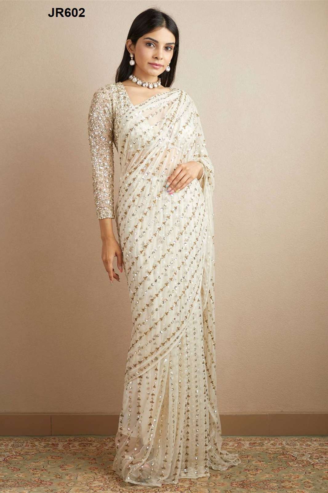 Shri Balaji Emporium 5373 JR602  White Faux Georgette Embroidery Sequence work & Piping Saree