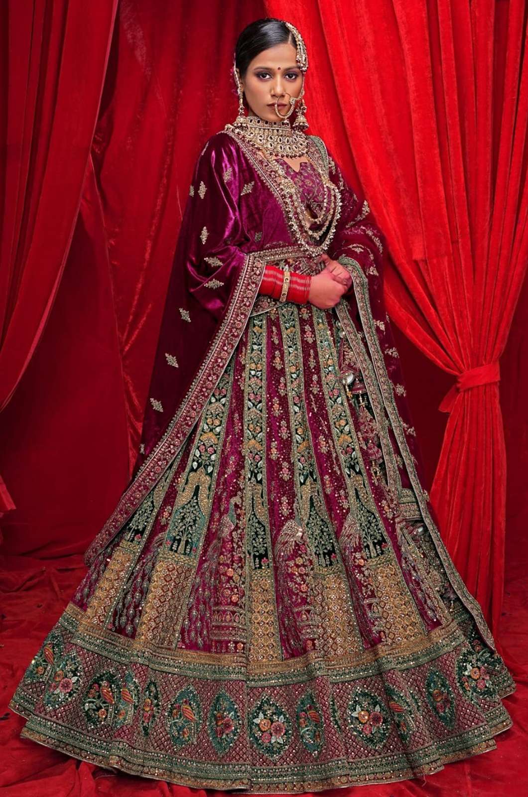 Shri Balaji Emporium 5739A Heavy Velvet Bridal Lehenga with Heavy Embroidery & Jarkan Work