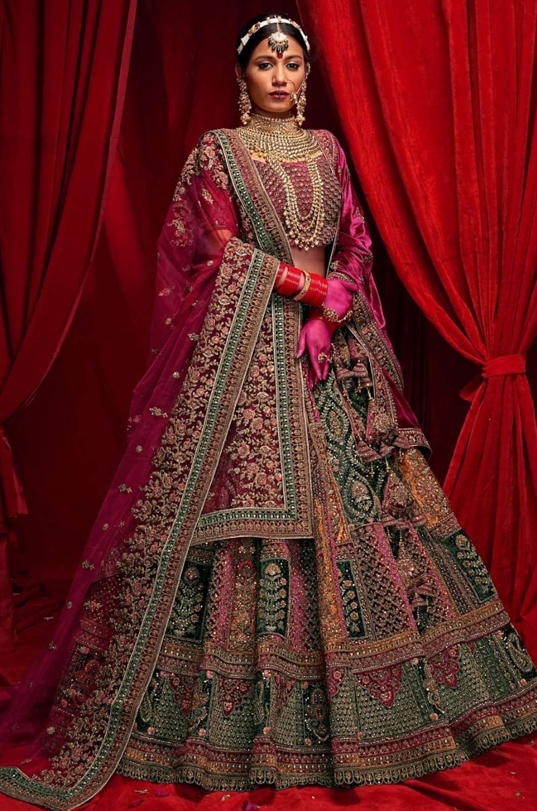 Shri Balaji Emporium 5739C Beautiful Velvet Embroidery & Jarkan Work Bridal Lehenga 