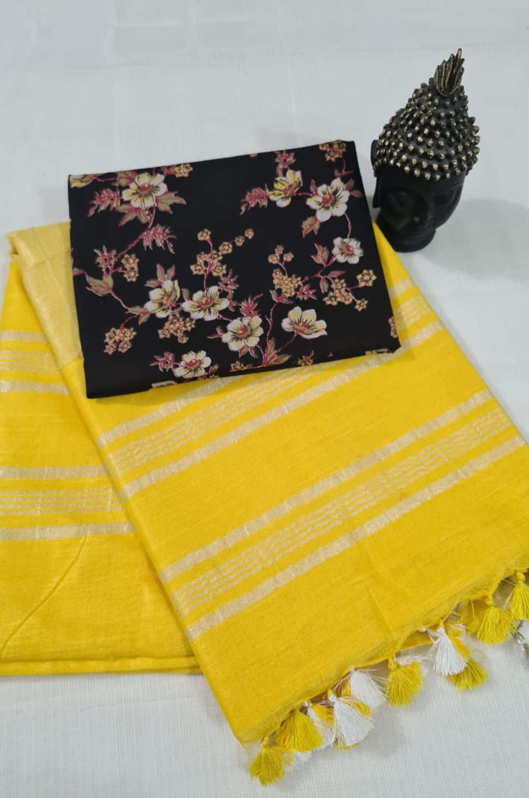 Shri Balaji Emporium 6004A Soft Plain Linen Cotton Sarees