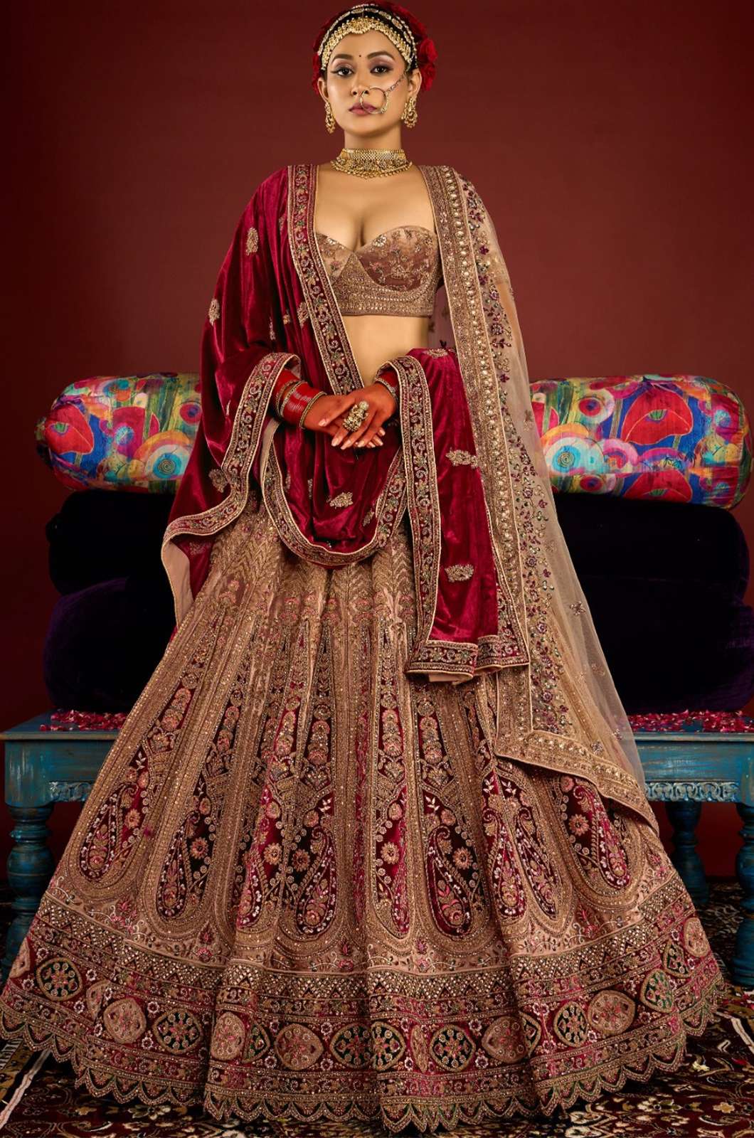 Shri Balaji Emporium 6117 Heavy Velvet Bridal Lehenga with Heavy Embroidery & Jarkan Work