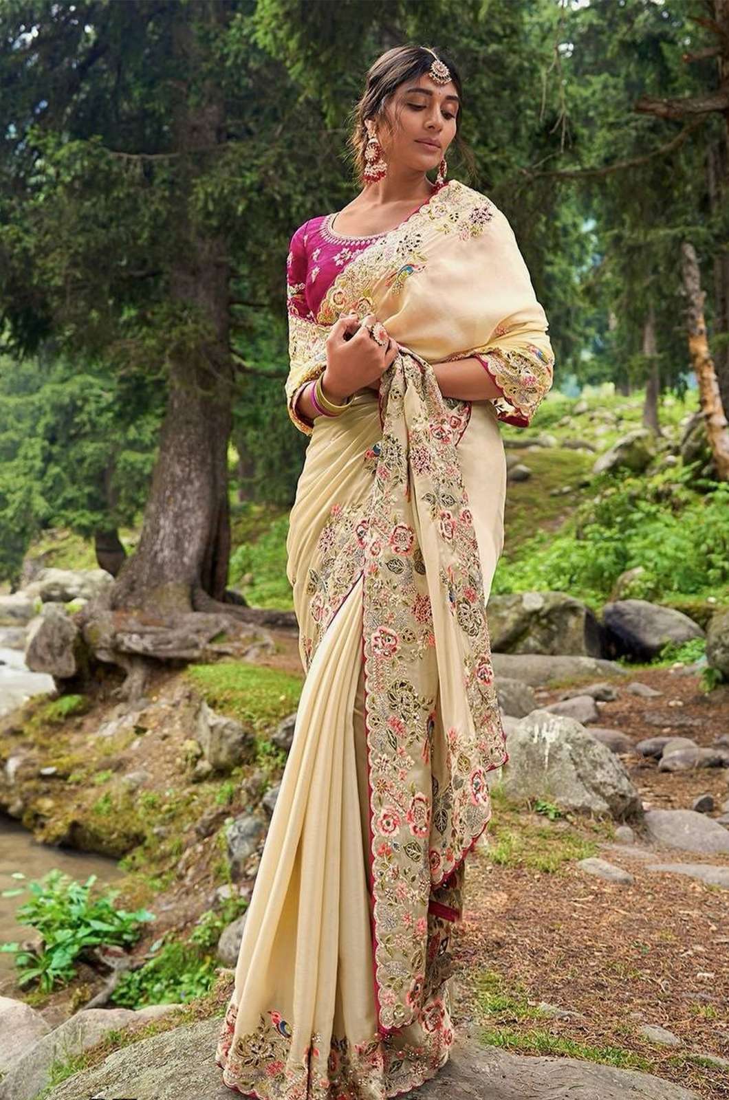 Shri Balaji Emporium AN1216 6057 Beautiful  Pure Soft Zimmy Cho Silk Embroidery Multi Tread Saree