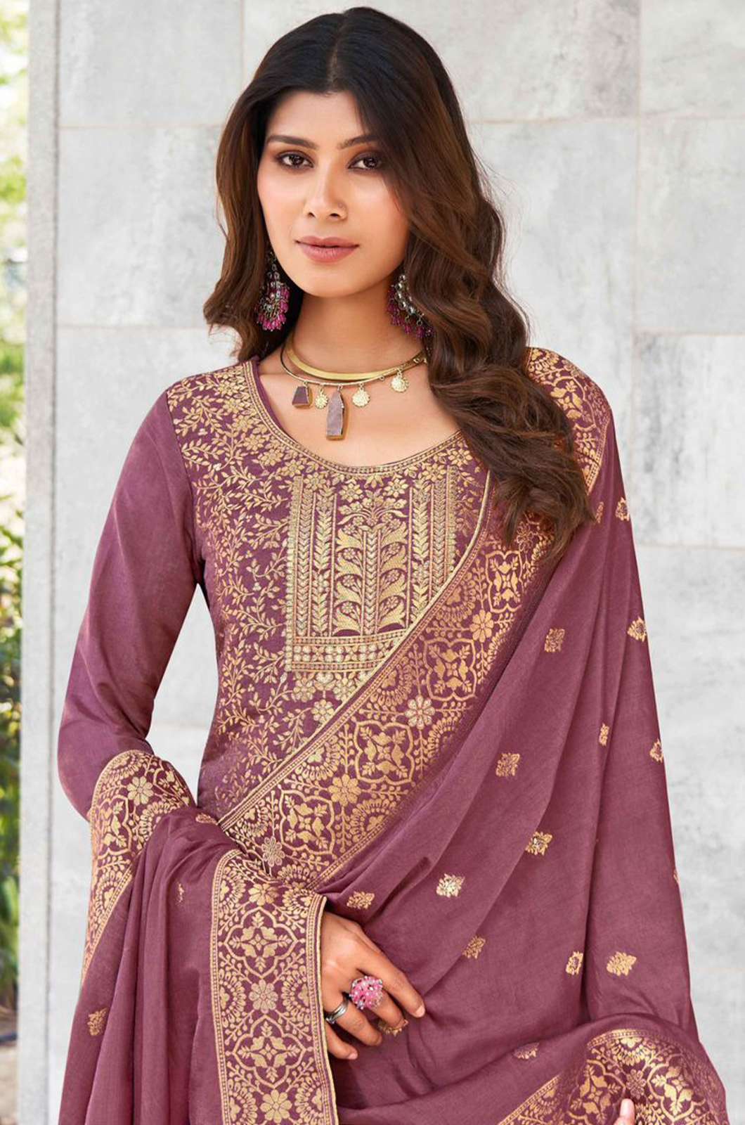 Shri Balaji Emporium MERCEDES 5979 Pure muslin jacard Suit wit Embroidery Work