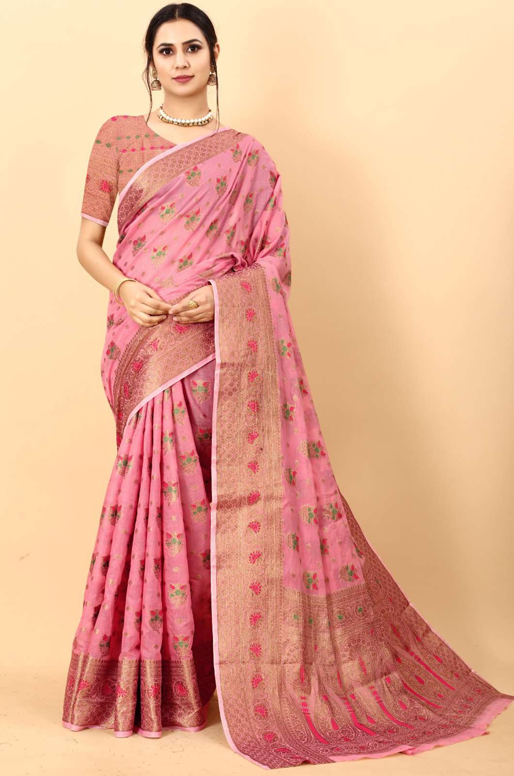 Shri Balaji Emporium NM5001 6061 Soft Cotton Silk Saree  With Rich golden Zari Woven Work Saree