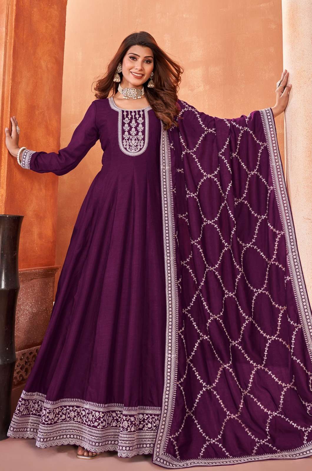 Shri Balaji Emporium VOL 185 5987 Beautiful Art Silk Anarkali Suit with Embroidery Work
