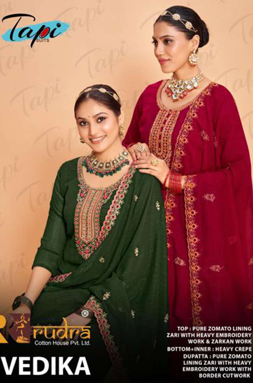 TAPI VEDIKA PURE JAAM LINING ZARI SUIT WITH HEAVY EMBROIDERY WORK 