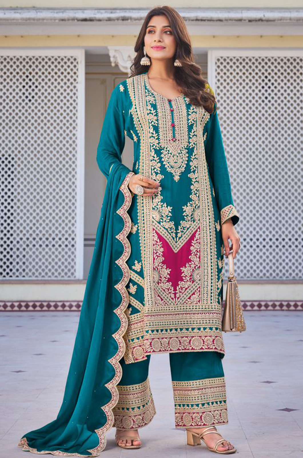 Your Choice GLAMUP Pure Chinon Heavy Embroidery Work Suit