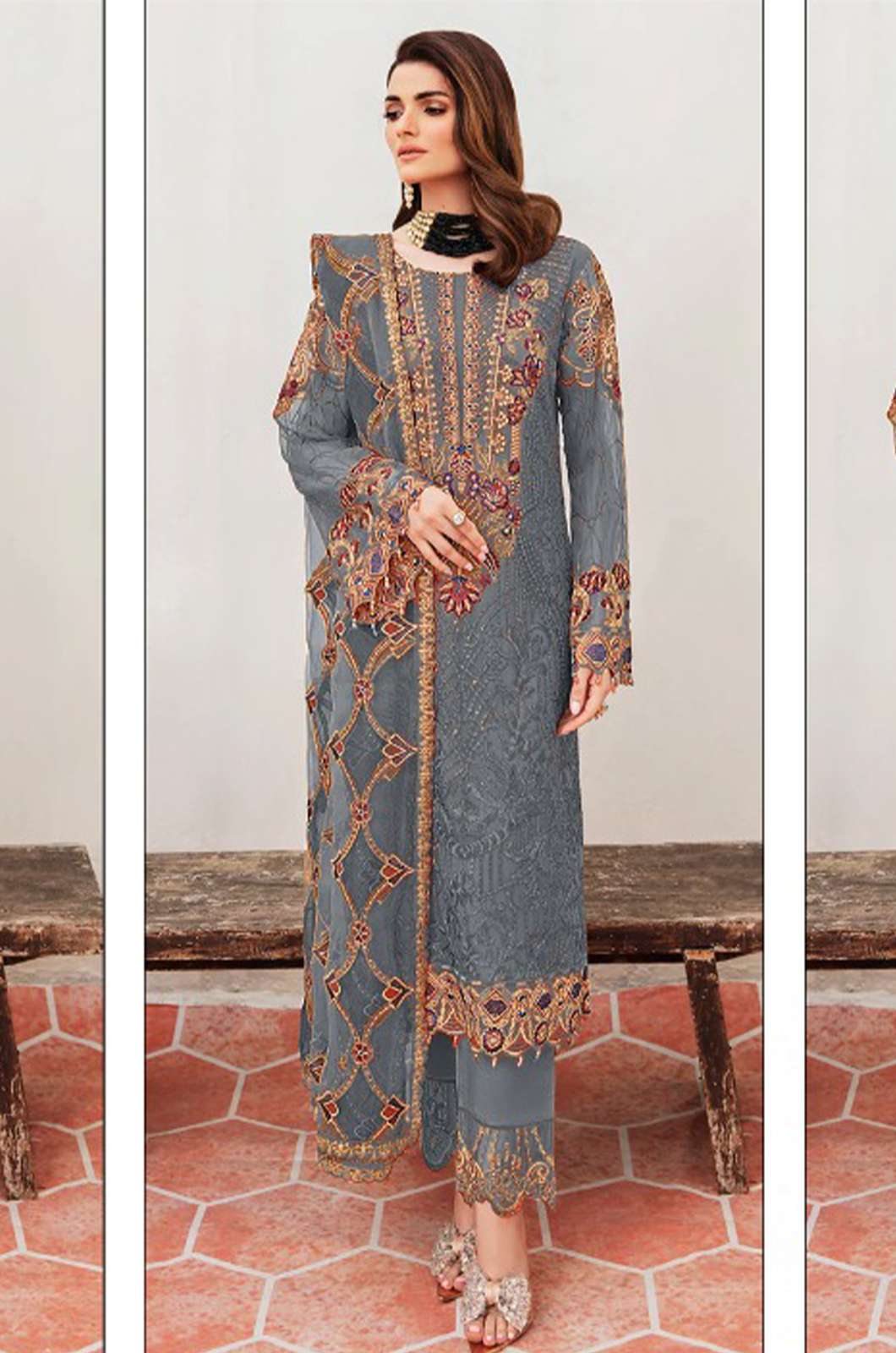 Zarqash Z 162 330g Heavy Georgette Pakistani Suit With Embroidered Work