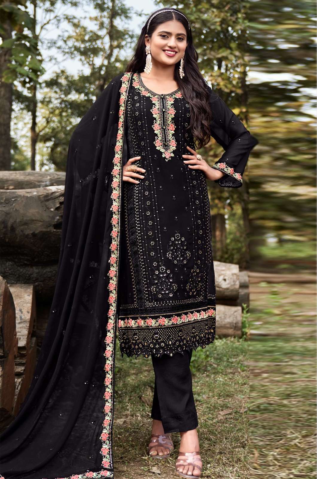 ZARQASH Z 203 329h FOX GEROGETTE HEAVY EMBROIDERED SUIT