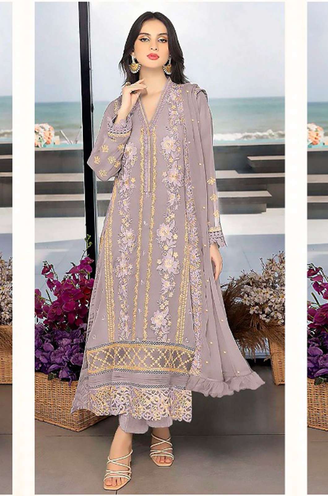 Zarqash Z 3093 329f Georgette Fabrics Heavy Embroidered Pakista Suit & khatli work 