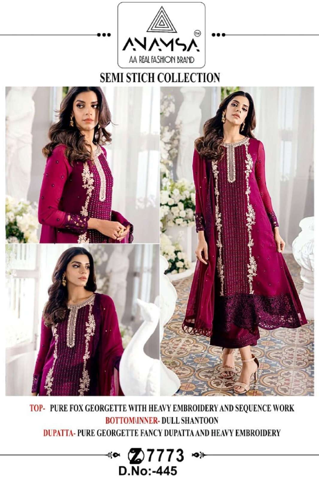 ANAMSA 445 SEMI STICHED PAKISTANI SALWAR SUITS