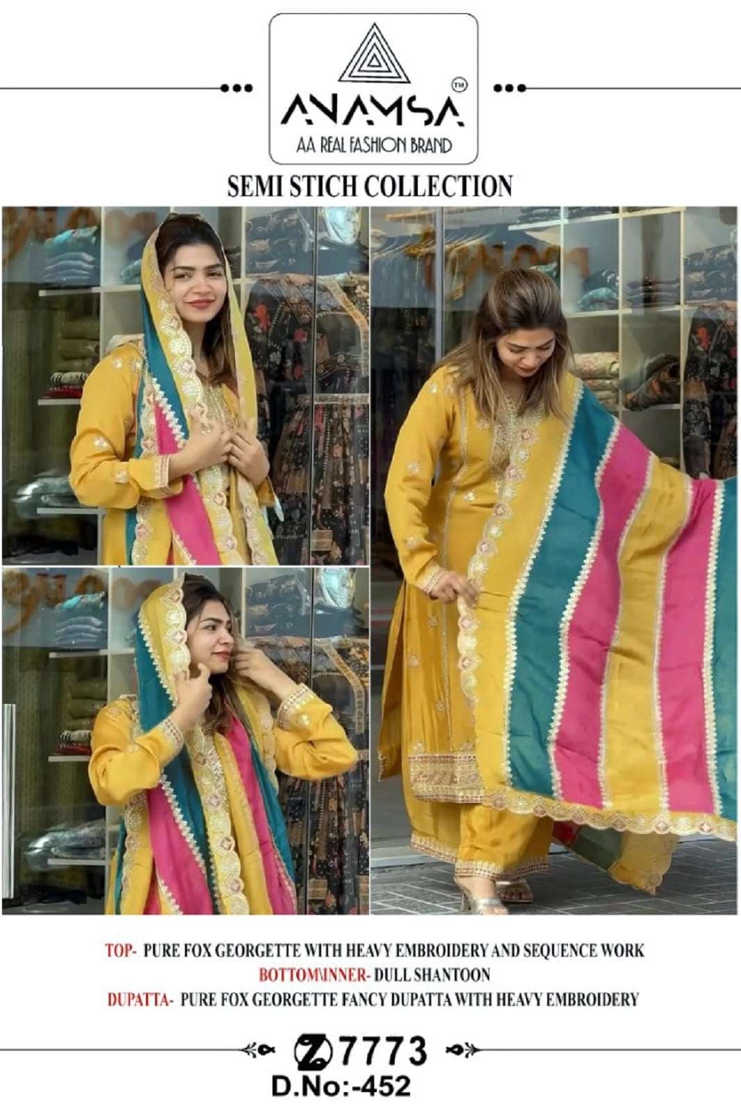 ANAMSA 452 SEMI STICHED PAKISTANI SALWAR SUITS