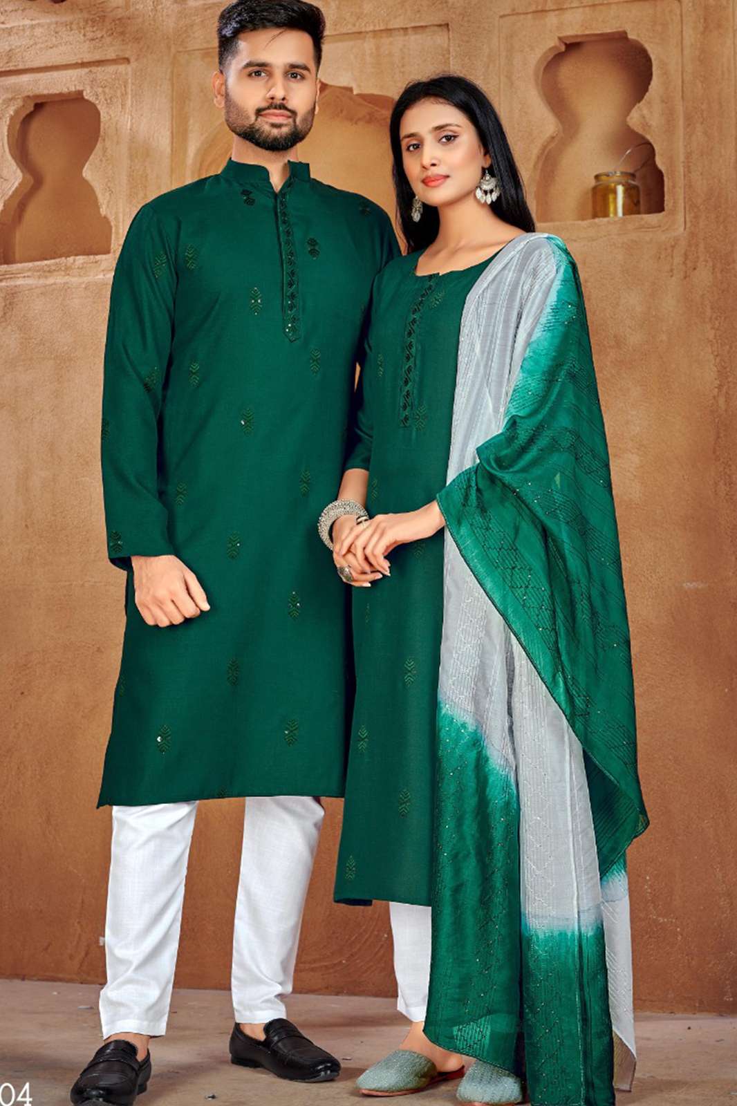 BANWARI FASHION 6470 Couple Goal V-2  Pure Cotton Embroidery Butti Couple Set 